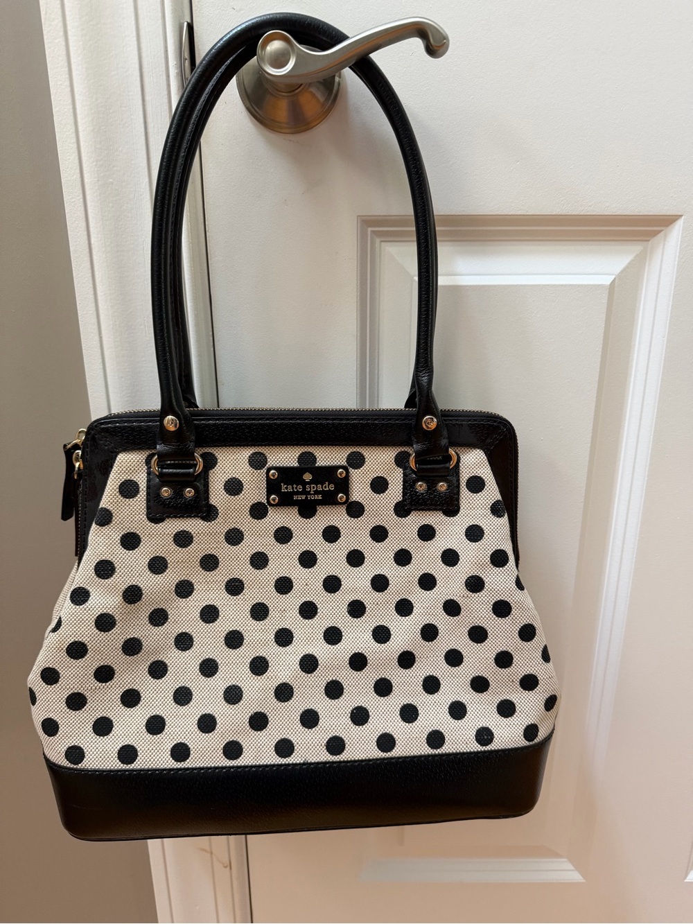 kate spade Black and White Polka Dot Shoulder Bag with Gold Hardware